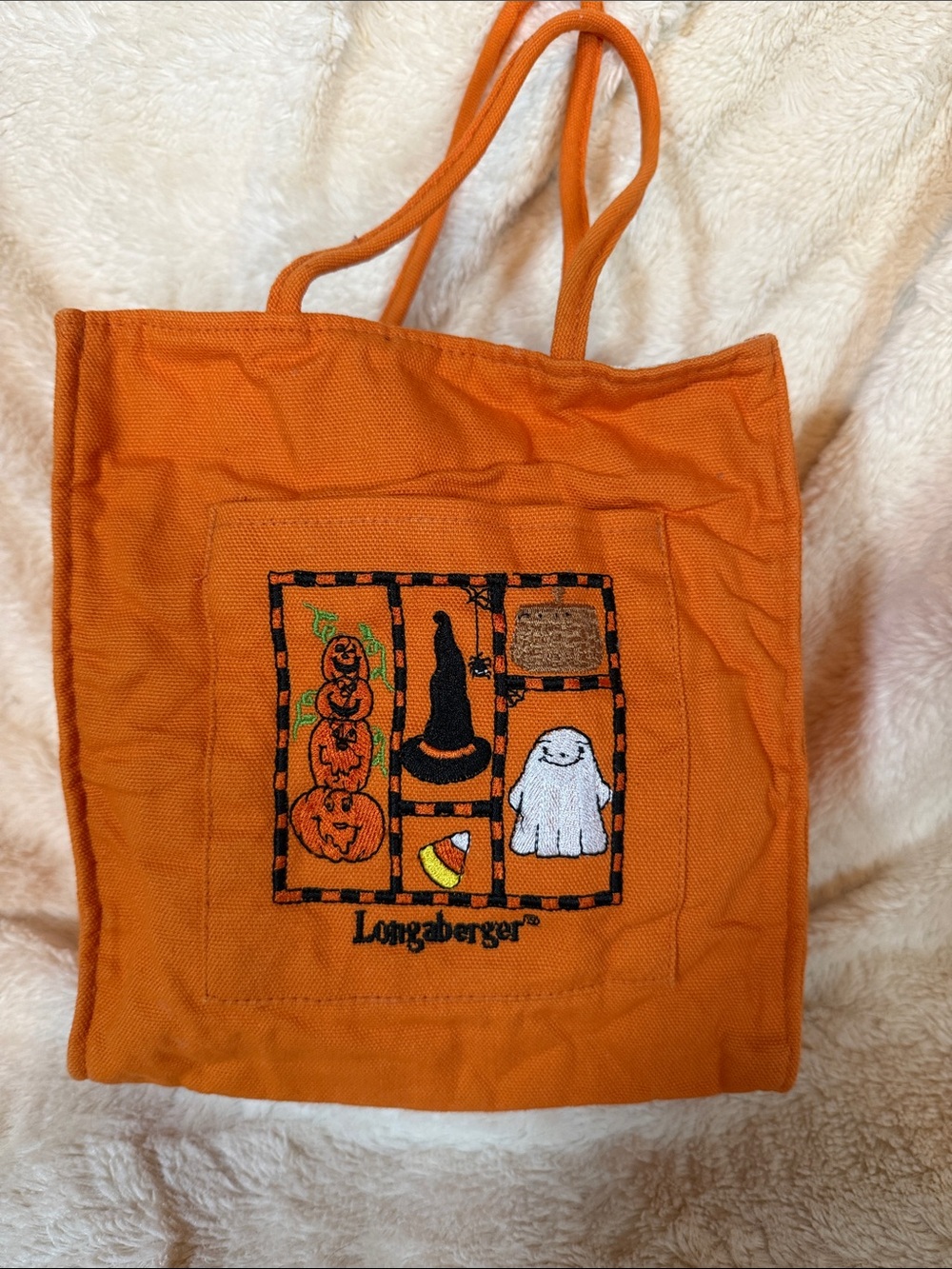 Longaberger Orange Halloween Patch Tote